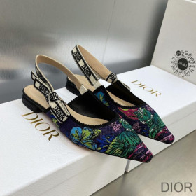 Dior J''Adior Slingback Ballerina Flats Women Toile de Jouy Voyage Motif Cotton Multi Blue