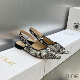 Dior J''Adior Slingback Ballerina Flats Women Toile de Jouy Voyage Motif Cotton White
