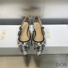 Dior J''Adior Slingback Ballerina Flats Women Toile de Jouy Voyage Motif Cotton White