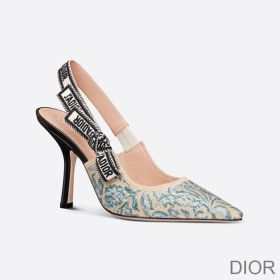 Dior J''Adior Slingback Pumps Women Brocart Motif Cotton Blue