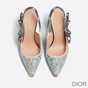 Dior J''Adior Slingback Pumps Women Brocart Motif Cotton Blue