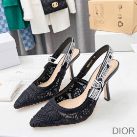 Dior J''Adior Slingback Pumps Women D Lace Macrame Motif Mesh Black