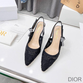 Dior J''Adior Slingback Pumps Women D Lace Macrame Motif Mesh Black