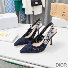 Dior J''Adior Slingback Pumps Women D Lace Macrame Motif Mesh Blue