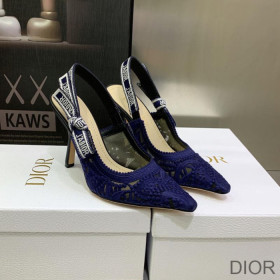 Dior J''Adior Slingback Pumps Women D Lace Macrame Motif Mesh Navy Blue
