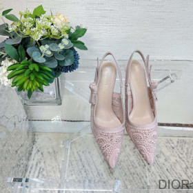 Dior J''Adior Slingback Pumps Women D Lace Macrame Motif Mesh Pink