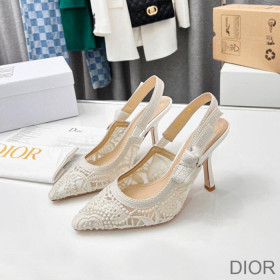Dior J''Adior Slingback Pumps Women D Lace Macrame Motif Mesh White