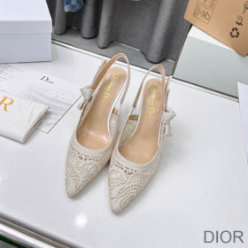 Dior J''Adior Slingback Pumps Women D Lace Macrame Motif Mesh White