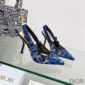 Dior J''Adior Slingback Pumps Women Mizza Motif Canvas Blue