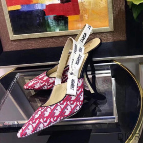 Dior J''Adior Slingback Pumps Women Oblique Motif Canvas Burgundy
