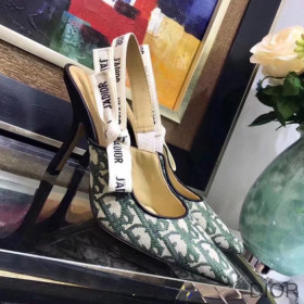 Dior J''Adior Slingback Pumps Women Oblique Motif Canvas Green