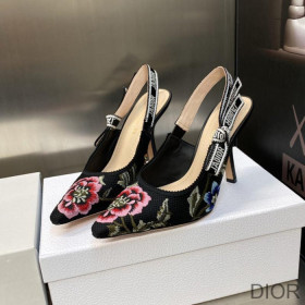 Dior J''Adior Slingback Pumps Women Petites Fleurs Motif Cotton Black