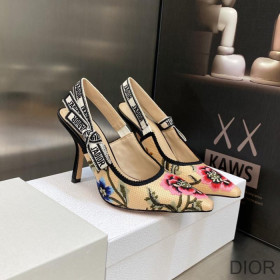 Dior J''Adior Slingback Pumps Women Petites Fleurs Motif Cotton Khaki