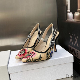 Dior J''Adior Slingback Pumps Women Petites Fleurs Motif Cotton Khaki