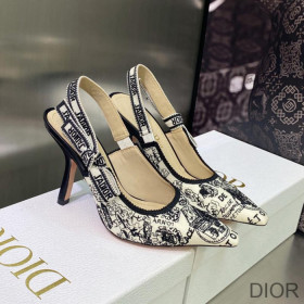 Dior J''Adior Slingback Pumps Women Plan de Paris Motif Cotton White