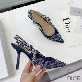 Dior J''Adior Slingback Pumps Women Toile de Jouy Motif Cotton Blue