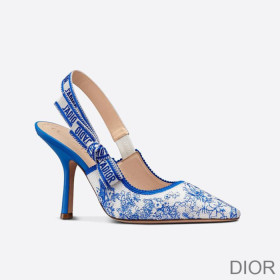 Dior J''Adior Slingback Pumps Women Toile de Jouy Motif Cotton Bright Blue