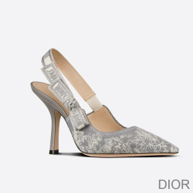 Dior J''Adior Slingback Pumps Women Toile de Jouy Motif Cotton Grey