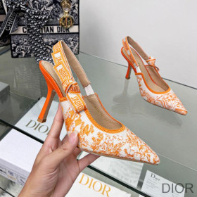Dior J''Adior Slingback Pumps Women Toile de Jouy Motif Cotton Orange