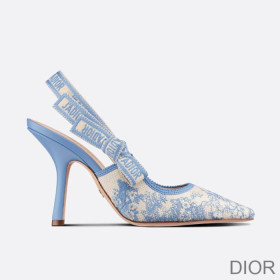 Dior J''Adior Slingback Pumps Women Toile de Jouy Motif Cotton Sky Blue