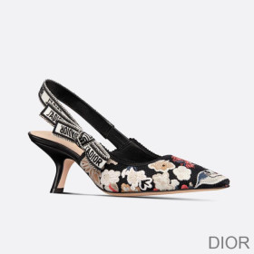 Dior J''Adior Slingback Pumps Women Toile de Jouy Pop Motif Cotton Black