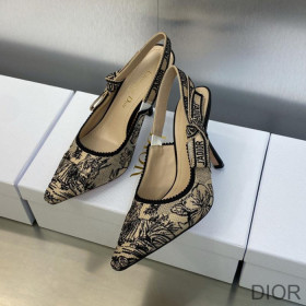 Dior J''Adior Slingback Pumps Women Toile de Jouy Voyage Motif Cotton Beige
