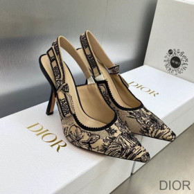Dior J''Adior Slingback Pumps Women Toile de Jouy Voyage Motif Cotton Beige