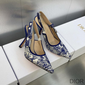 Dior J''Adior Slingback Pumps Women Toile de Jouy Voyage Motif Cotton Blue
