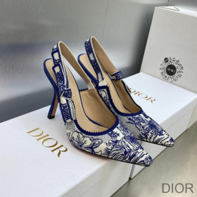 Dior J''Adior Slingback Pumps Women Toile de Jouy Voyage Motif Cotton Blue