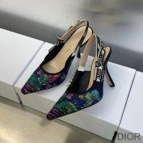 Dior J''Adior Slingback Pumps Women Toile de Jouy Voyage Motif Cotton Multi Blue