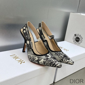 Dior J''Adior Slingback Pumps Women Toile de Jouy Voyage Motif Cotton White