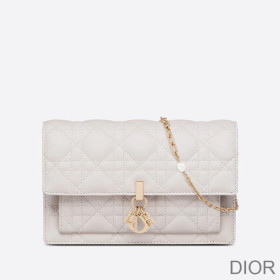 Lady Dior Chain Pouch Cannage Lambskin White