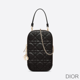Lady Dior Phone Holder Cannage Lambskin Black