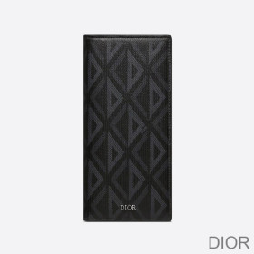 Large Dior Vertical Wallet CD Diamond Motif Canvas Black