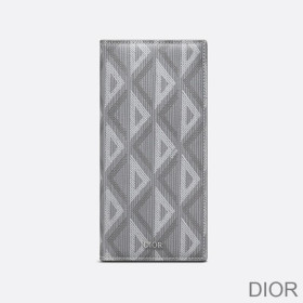 Large Dior Vertical Wallet CD Diamond Motif Canvas Grey