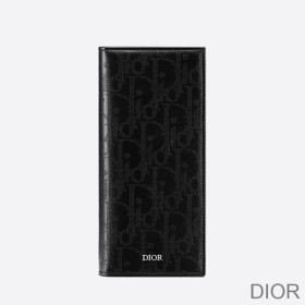 Large Dior Vertical Wallet Oblique Galaxy Leather Black