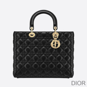 Large Lady Dior Bag Cannage Lambskin Black/Gold
