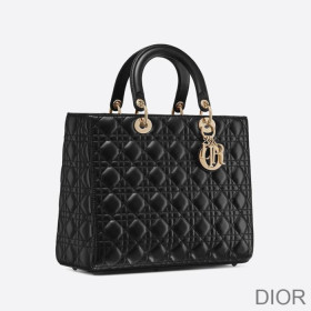 Large Lady Dior Bag Cannage Lambskin Black/Gold