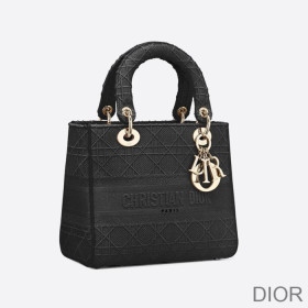 Dior Medium Lady D lite Bag Cannage Motif Canvas Black