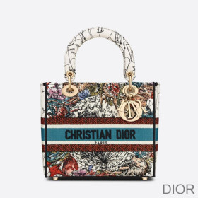 Dior Medium Lady D lite Bag Constellation Motif Canvas White