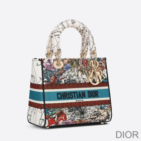 Dior Medium Lady D lite Bag Constellation Motif Canvas White