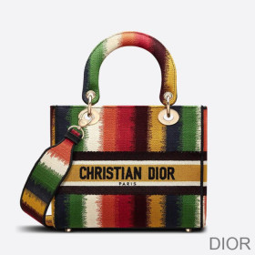 Dior Medium Lady D lite Bag D Stripes Motif Canvas Multicolor