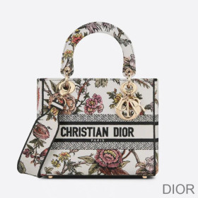 Dior Medium Lady D lite Bag Jardin Botanique Motif Canvass White