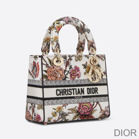 Dior Medium Lady D lite Bag Jardin Botanique Motif Canvass White