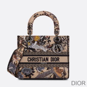 Dior Medium Lady D lite Bag Jardin d''Hiver Motif Canvas Beige