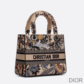 Dior Medium Lady D lite Bag Jardin d''Hiver Motif Canvas Beige