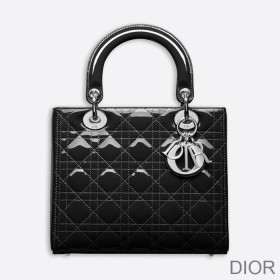 Dior Medium Lady Dior Bag Patent Cannage Calfskin Black/Silver