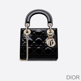 Mini Lady Dior Bag Patent Cannage Calfskin Black