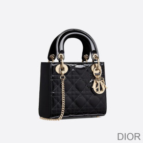 Mini Lady Dior Bag Patent Cannage Calfskin Black