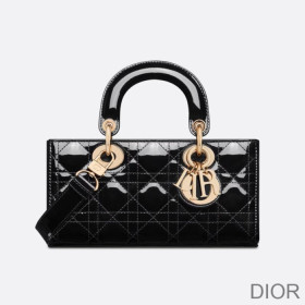 Small Dior Lady D Joy Bag Patent Cannage Calfskin Black